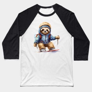 Christmas Sloth Skiing Baseball T-Shirt